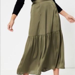 Top Shop Tiered Silky Midi/Maxi Skirt in Olive Green